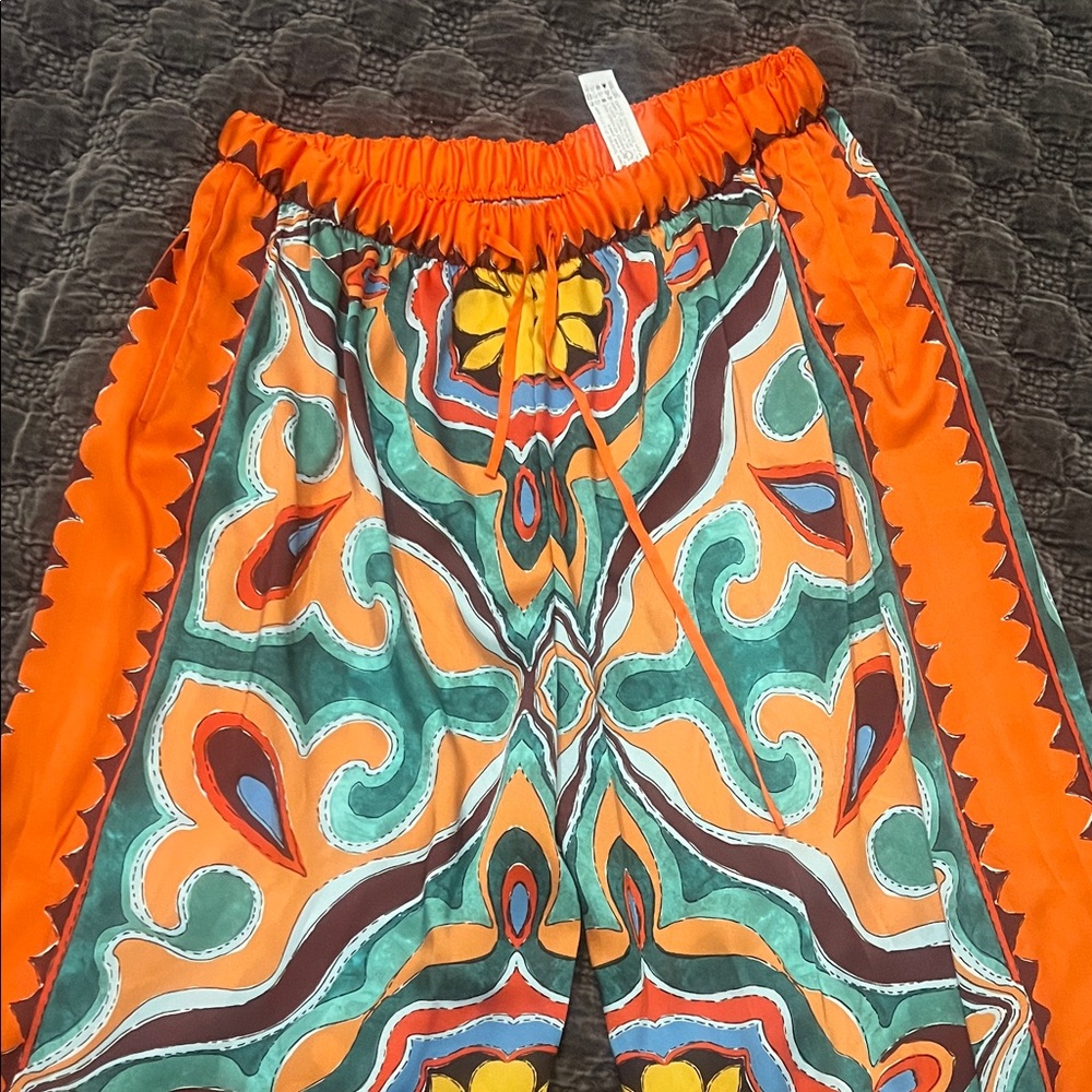 Zara Orange and Teal Patterned Pants